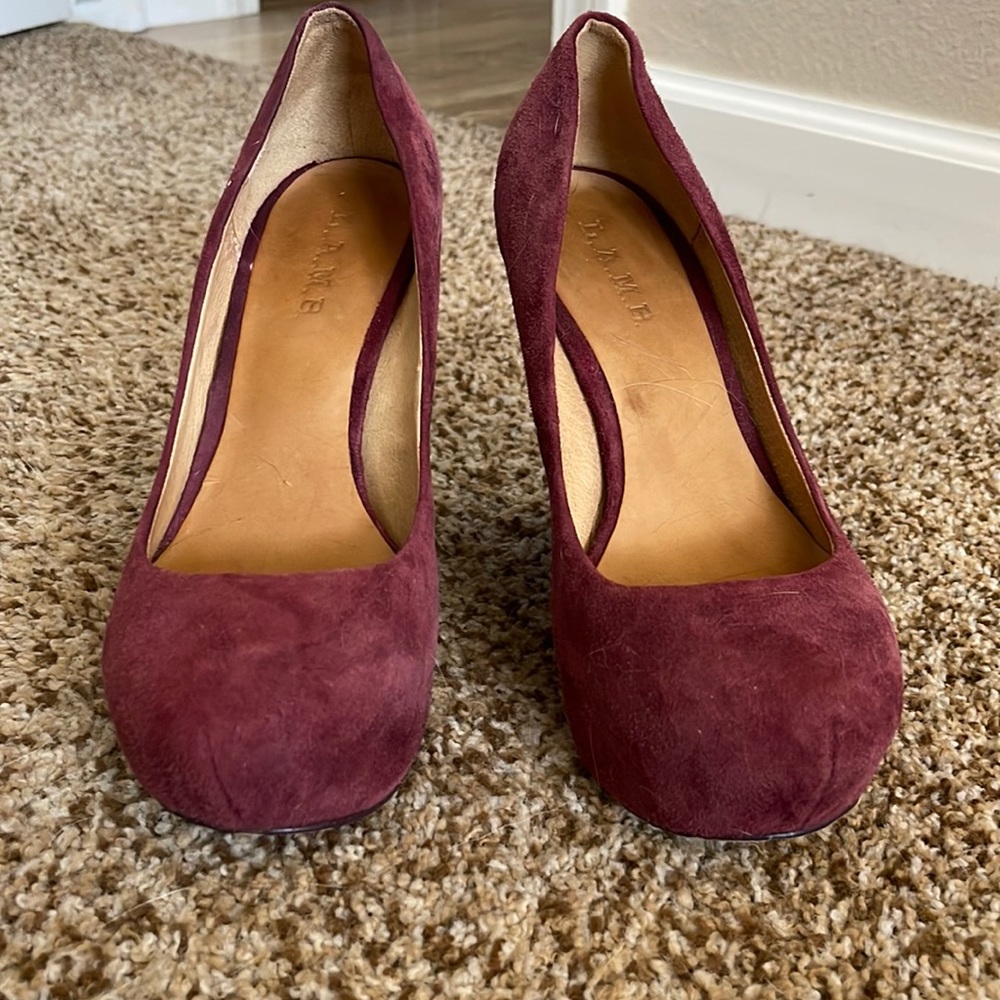 L.A.M.B. x Gwen Stefani suede wedge platforms